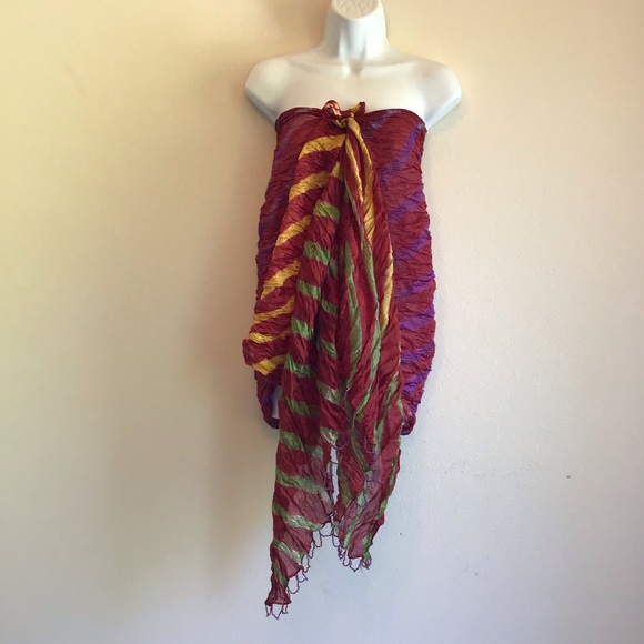 New Maroon Burgundy Striped Beach Scarf Wrap Pareo - Picture 7 of 11
